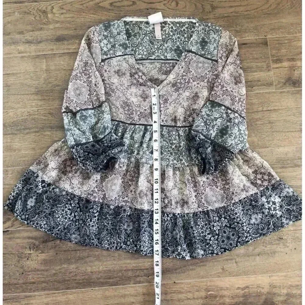 Knox Rose Blouse 3/4 Sleeve v neck casual size small sheer paisley multicolor - Picture 2 of 11